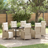 Set da Pranzo per Giardino con cuscino 7 pcs Beige polyrattan