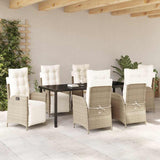 Set da Pranzo per Giardino con cuscino 7 pcs Beige polyrattan