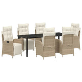 Set da Pranzo per Giardino con cuscino 7 pcs Beige polyrattan