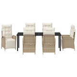 Set da Pranzo per Giardino con cuscino 7 pcs Beige polyrattan