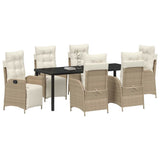 Set da Pranzo per Giardino con cuscino 7 pcs Beige polyrattan