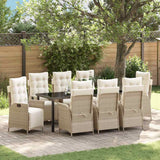 Set da Pranzo per Giardino con cuscino 9 pcs Beige polyrattan