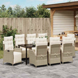 Set da Pranzo per Giardino con cuscino 9 pcs Beige polyrattan