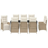 Set da Pranzo per Giardino con cuscino 9 pcs Beige polyrattan