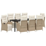 Set da Pranzo per Giardino con cuscino 9 pcs Beige polyrattan