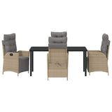 Set da Pranzo per Giardino con cuscino 5 pcs Beige polyrattan