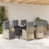 Set da Pranzo per Giardino con cuscino 7 pcs Beige polyrattan