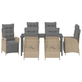 Set da Pranzo per Giardino con cuscino 7 pcs Beige polyrattan
