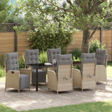Set da Pranzo per Giardino con cuscino 7 pcs Beige polyrattan
