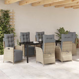 Set da Pranzo per Giardino con cuscino 7 pcs Beige polyrattan