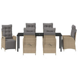 Set da Pranzo per Giardino con cuscino 7 pcs Beige polyrattan