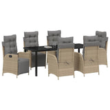 Set da Pranzo per Giardino con cuscino 7 pcs Beige polyrattan