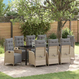 Set da Pranzo per Giardino con cuscino 9 pcs Beige polyrattan