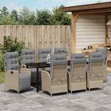 Set da Pranzo per Giardino con cuscino 9 pcs Beige polyrattan