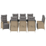 Set da Pranzo per Giardino con cuscino 9 pcs Beige polyrattan