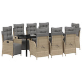 Set da Pranzo per Giardino con cuscino 9 pcs Beige polyrattan