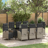 Set da Pranzo per Giardino 9 pcs Grigio chiaro polyrattan