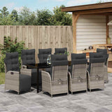 Set da Pranzo per Giardino 9 pcs Grigio chiaro polyrattan