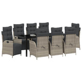 Set da Pranzo per Giardino 9 pcs Grigio chiaro polyrattan