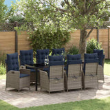 Set da Pranzo per Giardino 9 pcs Grigio e Nero Rattan