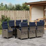 Set da Pranzo per Giardino 9 pcs Grigio e Nero Rattan