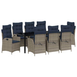 Set da Pranzo per Giardino 9 pcs Grigio e Nero Rattan