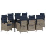 Set da Pranzo per Giardino 9 pcs Grigio e Nero Rattan