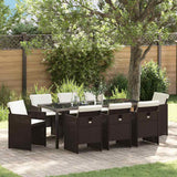 Set da Pranzo per Giardino 9 pcs Marrone polyrattan
