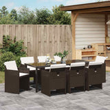 Set da Pranzo per Giardino 9 pcs Marrone polyrattan