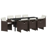 Set da Pranzo per Giardino 9 pcs Marrone polyrattan