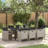 Set da Pranzo per Giardino 9 pcs Grigio chiaro polyrattan