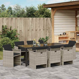 Set da Pranzo per Giardino 9 pcs Grigio chiaro polyrattan