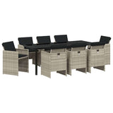 Set da Pranzo per Giardino 9 pcs Grigio chiaro polyrattan