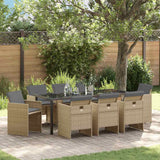 Set da Pranzo per Giardino 9 pcs Beige polyrattan