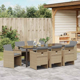 Set da Pranzo per Giardino 9 pcs Beige polyrattan