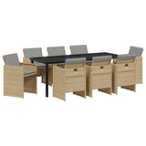 Set da Pranzo per Giardino 9 pcs Beige polyrattan