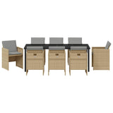 Set da Pranzo per Giardino 9 pcs Beige polyrattan