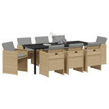 Set da Pranzo per Giardino 9 pcs Beige polyrattan