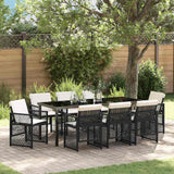 Set da Pranzo per Giardino 9 pcs Nero polyrattan