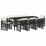 Set da Pranzo per Giardino 9 pcs Nero polyrattan