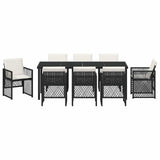 Set da Pranzo per Giardino 9 pcs Nero polyrattan