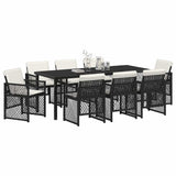 Set da Pranzo per Giardino 9 pcs Nero polyrattan