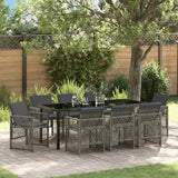 Set da Pranzo per Giardino 9 pcs Grigio polyrattan