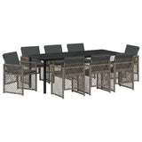 Set da Pranzo per Giardino 9 pcs Grigio polyrattan