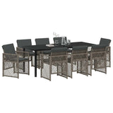 Set da Pranzo per Giardino 9 pcs Grigio polyrattan