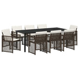 Set da Pranzo per Giardino 9 pcs Marrone polyrattan