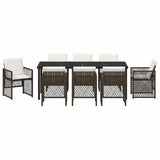 Set da Pranzo per Giardino 9 pcs Marrone polyrattan