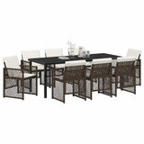 Set da Pranzo per Giardino 9 pcs Marrone polyrattan