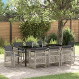 Set da Pranzo per Giardino 9 pcs Grigio chiaro polyrattan