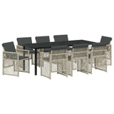 Set da Pranzo per Giardino 9 pcs Grigio chiaro polyrattan